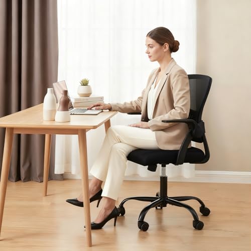 DUMOS Office Chair, Ergonomic Home Desk Chair, Ergonomic Lumbar Support - color: Black Flip Arm