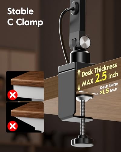 LED Desk Lamp for Home Office with C- Clamp | Swing Arm, Memory, Timer, 30 Dimmable Modes, Computer Light for Video Calls, Zoom Meeting, Conference, Streaming, Podcasting - color: White