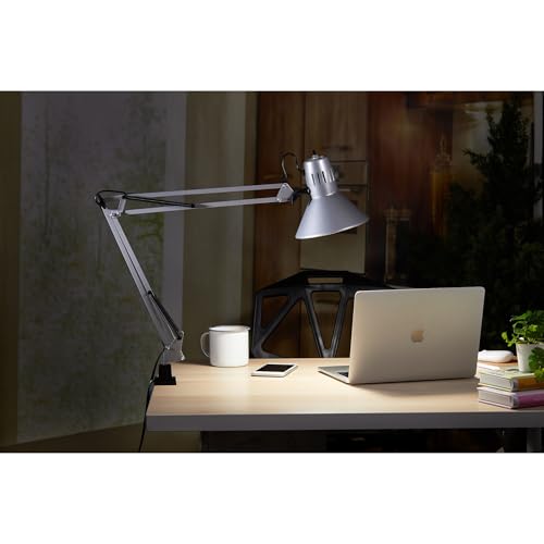 Bostitch Office VLF100-SLV Swing Arm Desk Lamp with Clamp Mount, 36" Reach with Multi-Joint Adjustment, Includes Replaceable LED Bulb (VLF), Silver - size: Clamp 36" Reach, style: Clamp, Silver