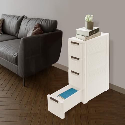 4 Drawer Storage Cart, Slim Rolling Organizer Cart with Wheels, Under Desk Plastic Dresser, Narrow Bathroom Cabinet, Skinny Mobile Shelf Unit, Removable Drawers, Space Saving Design, 16.5" L x 7.5" W