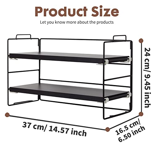 PowerKing Desk Shelf Organizer, 2-Tier Desktop Shelves with Wood Board, Adjustable Bookshelf Storage Rack for Home Office School Study Room (Black Frame + Black Wood) - color: Black Shelf + Black Wooden, size: 2 Tier