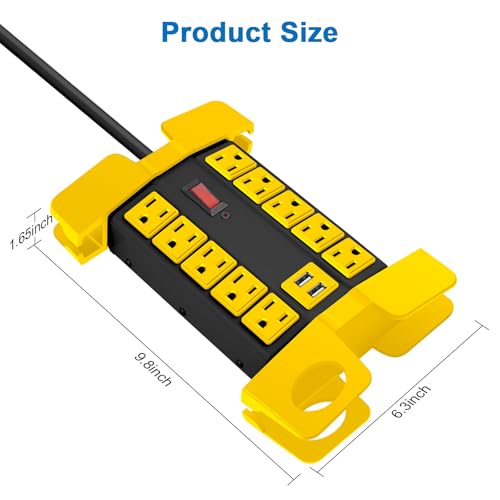 CCCEI Heavy Duty Power Strip with USB Ports, 10 Outlets. Black, 10FT. - color: Black, size: 10ft