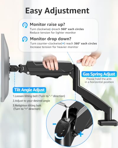 MOUNTUP Single Monitor Desk Mount Holds Screen up to 32 inch, Height Adjustable Monitor Arm, Full Motion Computer Monitors Stand with Clamp/Grommet Base, VESA Mounts Fit 4.4-19.8lbs Computer, Black - color: Black, size: Single