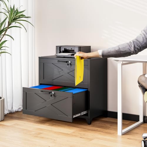 BYNSOE 2 Drawer Lateral File Cabinet Metal Filing Cabinet with Lock Office Home Steel Lateral File Cabinet for A4 Legal/Letter Size Lockable Wide Metal Cabinet,Assembly Required - color: Black, size: 2 Drawers-3