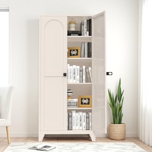 71'' Tall Metal Garage Storage Cabinet with Doors (Beige) | Cabinets Adjustable Shelves,Heavy Duty Steel Pantry File Cabinet for Home Office, Kitchen ,School, Utility - color: 71''beige