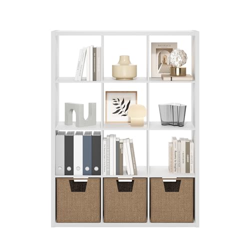 Furinno Cubicle Book Shelf, 12-Cube Bookshelf, Extra Thick Frame Reversible Bookcase with Open Back, 14.6" x 44" x 58", for Living Room, Bedroom, Home Office, White - color: White, size: 12-Cube