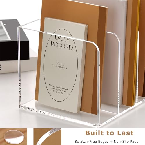 YUXUN Clear Acrylic Magazine File Holder, 4 Compartment Desk Organizer - size: Standard 4-Section