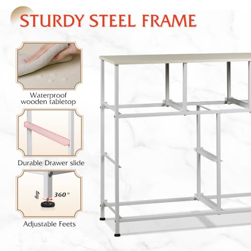 WLIVE 7 Drawer Dresser TV Stand, Entertainment Center, Media Console Table with Metal Frame and Wood Top for TV up to 45 inch, Chest of Drawers for Bedroom, Living Room, Light Grey - color: Light Grey