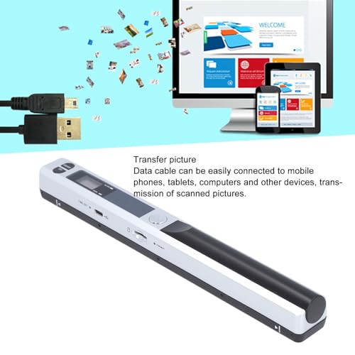 Portable Scanner, UP to 900 DPI Handheld Photo Scanner, for A4 Documents Photo Pictures Receipt, JPG/PDF Format Selection, for Home or Office (Silver) - color: Silver