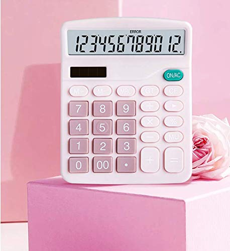 YOUHO Pink Office Desk Calculator, 12-bit Solar Battery Dual Power Standard Function Electronic Calculator with Large LCD Display (1PACK,Pink) - color: 1PACK Pink