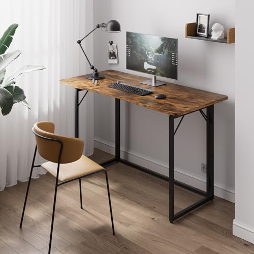 JOYMOOP 47.2" Rustic Brown Folding Desk No Assembly, Wooden Top, Large Size - color: Rustic Brown, size: 47.2" Width