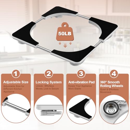Adjustable Appliance Sliding Tray - Expandable 11" x 11"- 20" x 20" | Slider Tray for Kitchen Appliances - 360° Countertop Rolling Tray with Locking Brakes for Coffee Makers - size: 11" x 11" - 20" x 20" Square