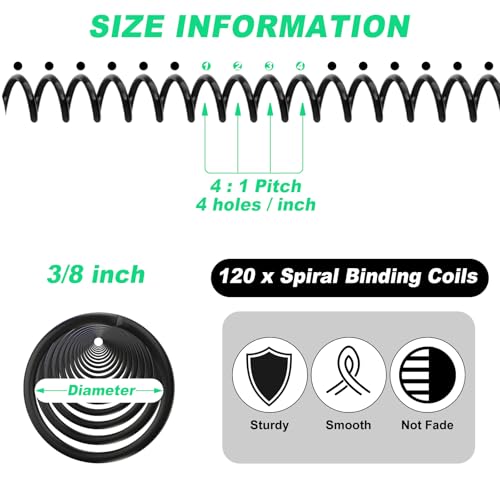 Leinuosen 120 Pack Binder Coils,3/8 Inch,Black - color: Black, size: 3/8 Inch