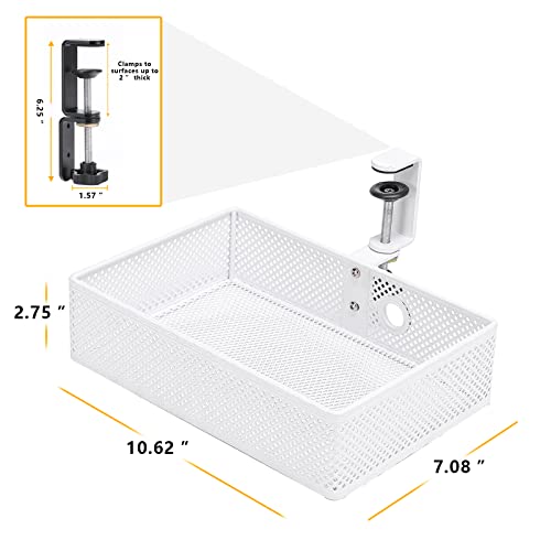 Under Desk Drawer, Clamp on Desk Organizer Hanging Desk Storage Under Table - color: White