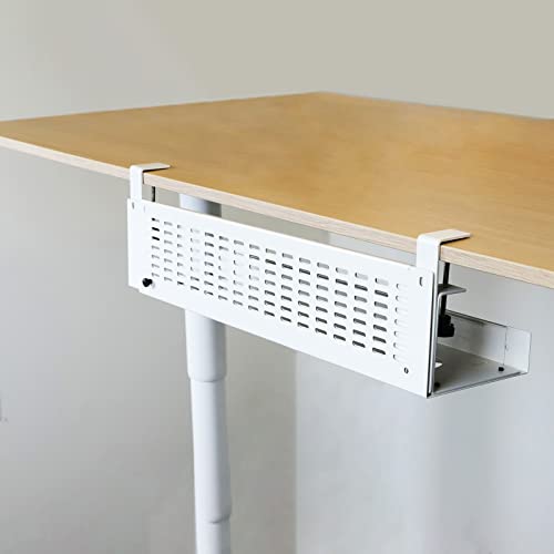 AEONS Under Desk Cable Management Tray Kit - Horizontal Adjustable up tp 41” Desk Organizer Removable C Clamp Mount Reversiable Computer Cord Raceway and Modesty Panel for Large Table, White/Beige - style: 41" White