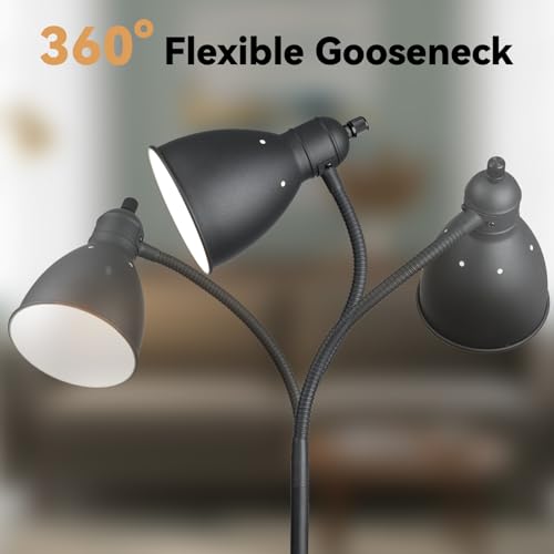 Floor Lamp, Industrial Floor Lamps for Living Rooms & Bedrooms - Rustic Farmhouse Reading Lamp Standing, Adjustable Metal Heads Indoor Task Lighting for Living Room Office Home Décor (All Duck Black) - color: All Duck Black