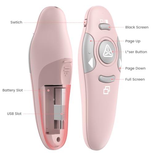 USB Type C Presentation Clicker Wireless Presenter Remote Clicker for PowerPoint Presentations with Red Pointer, PowerPoint Clicker Slide Advancer for Mac/Laptop/Computer/Class/Office - style: Pink