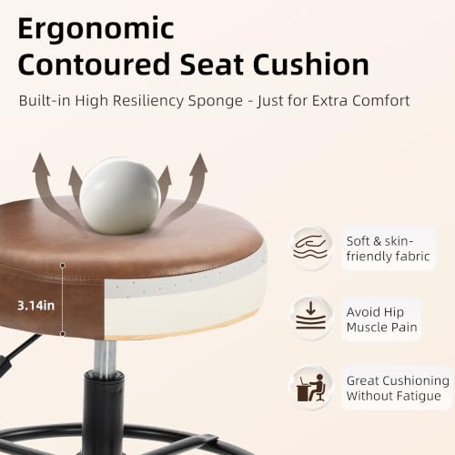 Finnhomy Drafting Chair with Footrest, Tall Office Chair with Back Support, Adjustable Seat Height (22"-30") Heavy Duty Stool with Wheels for Home Kitchen Bar Tattoo Spa Salon Desk, Brown - color: Brown