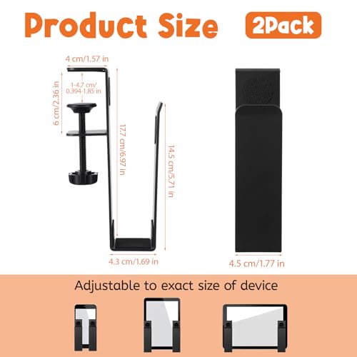 2 Pack Adjustable Desk Side Laptop Holder, Heavy-Duty Metal Desk Side Storage, Hanging Organizer with Tool-Free Clamp (6.97"x1.77", Black)