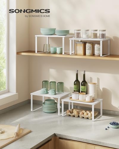 SONGMICS Cabinet Organizer Shelf, Set of 2 Spice Rack, Kitchen Storage | Kitchen Counter Storage Spice Rack, Particleboard, Steel, Snow White and Matte White, BYSTRO Collection UKCS02W01 - color: Cloud White + Snow White, size: 11.7"w