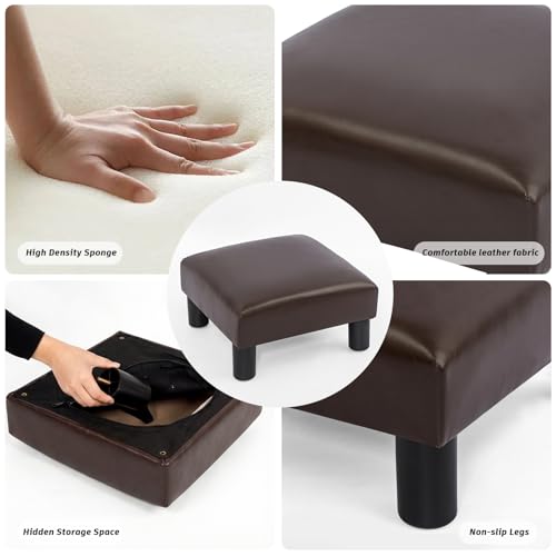 Joveco Small Foot Rest Stool Ottoman, 15" Leather Footrest Square Footstool with Non-Skid Plastic Legs, for Chair, Under Desk, Office, Living Room, Brown - color: Brown
