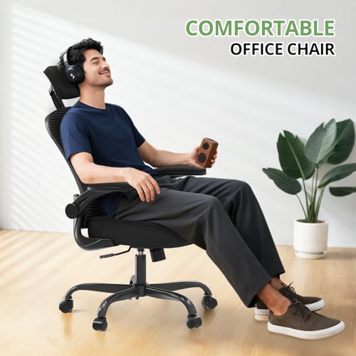 Office Chair Ergonomic Desk Chair, 330LBS Capacity, High Back Computer Chair for Long Hours Comfortable, Rolling Swivel Executive Task Chair for Home Office with Flip-up Armrests, Black - color: Black