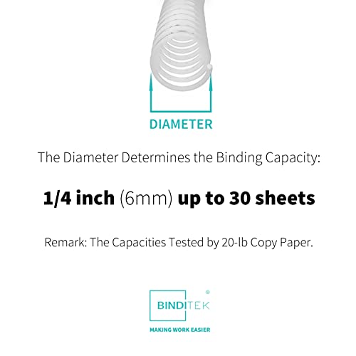 Binditek Plastic Spiral Binding Coils, 6 mm, 4:1 Pitch, White, 50 Pack - size: 6mm, style: 50P , White