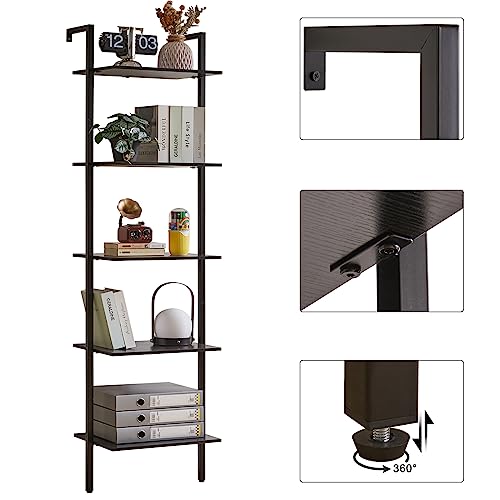 YMYNY 5 Tiers Narrow Ladder Bookcase, Industrial Wall Mounted Bookshelf, Open Display Rack with Metal Frame, Wooden Storage Shelves for Bedroom, Home Office, Living Room, Black, 70*17.3*11.8"UHBC015B - color: Black
