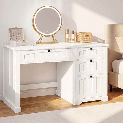 Vabches Farmhouse 47" Executive Desk with 4 Drawers, Cream White - color: Cream White