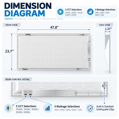 Nothing BUT LEDs 4-Pack 2x4 LED Flat Panel Light, 30W-72W, 9000LM - size: 2x4FT