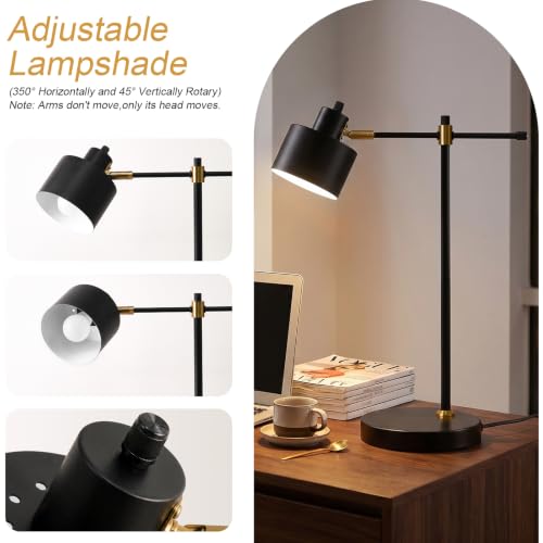 22.2" Modern Desk Lamp, Metal Table Lamp with LED Bulb, Adjustable Reading Lamps for Living Room, Mid Century Task Lamp for Home Office, Industrial Bedside Lamps with Solid Base,Black - color: Matte Black