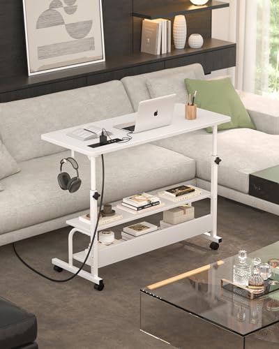 Armocity 32" Rolling Standing Desk with Charging Station for Couch Bed - color: White, size: 32''