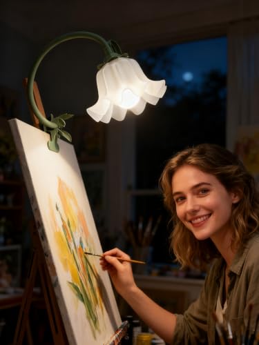 Clip on Light Flower Desk Lamp, LED Reading Light 3 Color Modes Eye-Caring Book Light Flexible Gooseneck Bedside Clip on Lamp for Desk Piano Office Bed Headboard Dorm (Green Lamp) - color: Green Lamp
