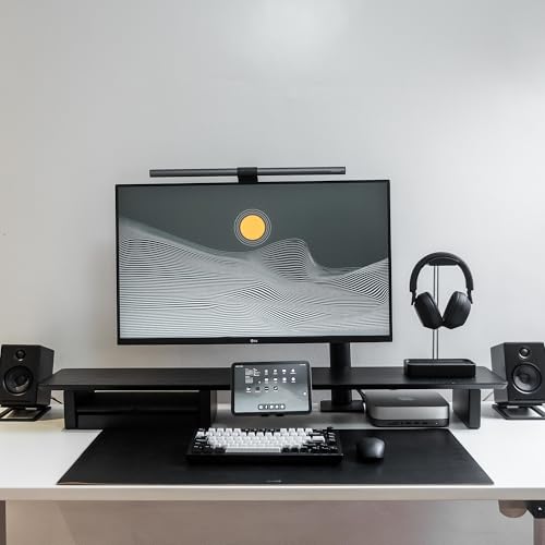 Raico Desk Cockpit Shelf Monitor Stand System Dual Screen Setup Wood Large Desk Accessory Organizer Unit (Black Wood, Full Length v2 | 45.7 Inches) - color: Black Wood, size: Full Length v2 | 45.7 Inches