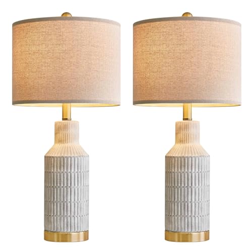 USumkky 25" Table Lamps Set of 2 - Modern Bedside Lamps for Living Room - White Washed Ceramic Nightstand Lamps for Bedroom - color: Washed White