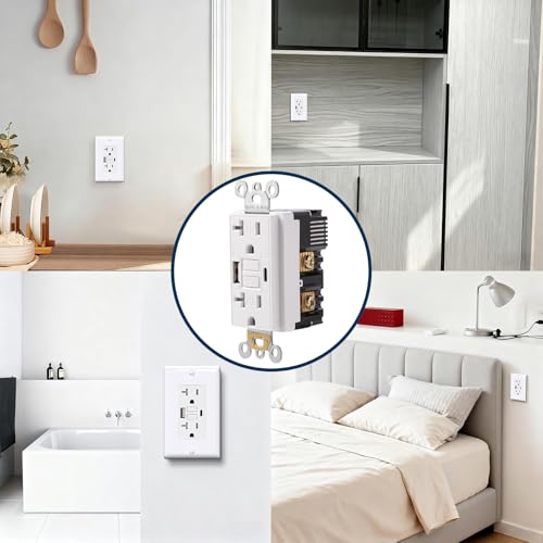 20 Amp GFCI Outlet with USB-A & C Ports, White, 1-Pack
