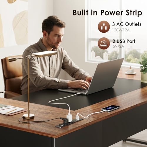 AODK 71 Inch L Shaped Executive Desk with Storage, Walnut+ Black | Computer Desk with 3 Wooden Drawers and File Cabinet, Corner Desk, Outlets, Home Office Computer Workstation - size: 71 Inch