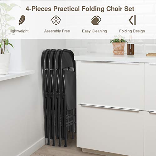 VECELO Metal Folding Chairs 4 Pack, Double Hinged Steel Frame Easy Foldable&Stackable for Office Kitchen Dinning Wedding Patio and Garden - color: Classic Black
