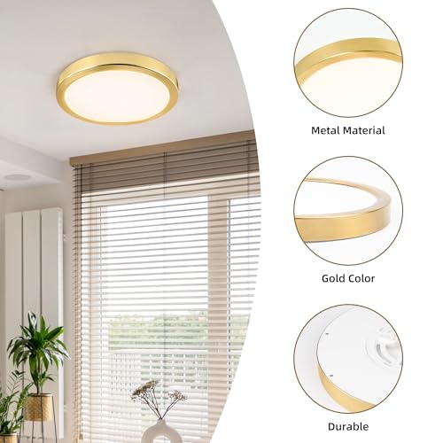 Hlite 9 Inch LED Flush Mount Ceiling Light,1800LM,6 Pack,3CCT | 18W 3000K/4000K/5000K Selectable,Super Slim,Low Profile Round Ceiling Light Fixtures for Kitchen,Bedroom,Hallway,Gold - color: Gold, size: 9 inch-6