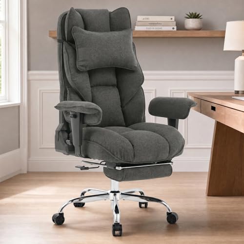 mokodo Big and Tall Office Chair 400lbs, Breathable Fabric Executive Desk Chair with Pocket Spring Cushion, 155° Reclining Computer Chair with Integrated Headrest & Lumbar Pillow (Dark Grey) - color: Dark Grey