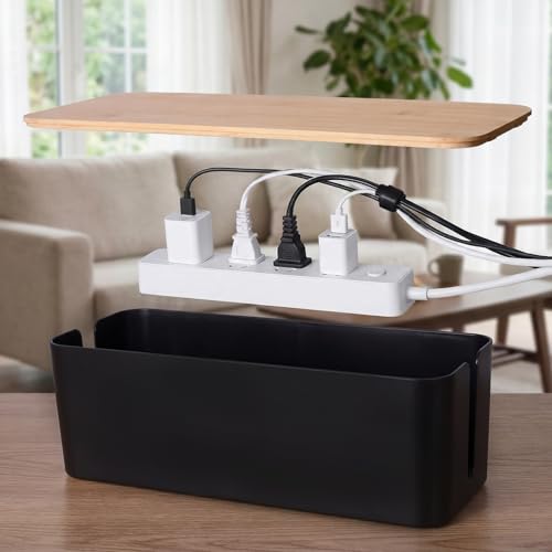 Tuwechen 2 Pack Cable Management Box, Wooden Style Cord Organizer Box | TV Wires Cord Hider, Power Strips Holder, USB Hub & Desk Cord Management, Baby Proof, for Home & Office - color: Black