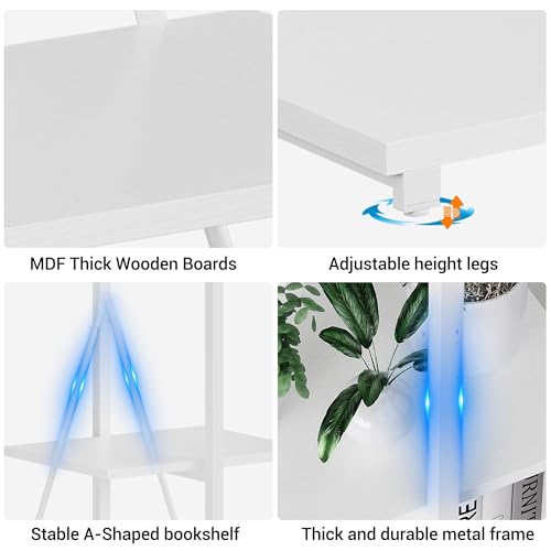 Book Shelf, 4 Tier Ladder Bookcase with Sailboat A-Shaped Design, Narrow Storage Display Shelves, Sturdy Wood and Metal Frame, Modern Bookshelf for Living Room, Home Office, Bedroom, Small Spaces