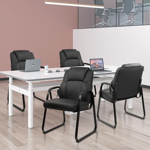 CLATINA Leather Guest Chair with Padded Arm Rest for Reception Meeting Conference and Waiting Room Side Office Home Black with Sled Base 6 Pack - color: Black-seldbase, size: 6 Pack