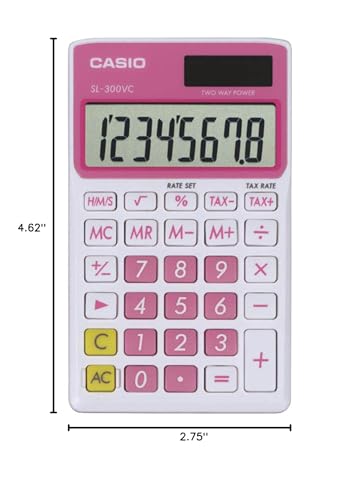 Casio SL-300VC Standard Function Calculator, Pink | Compact pocket calculator for everyday basic math at home, school or office - color: Pink