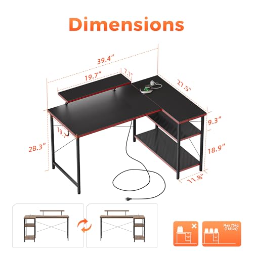 Mericonia 40 in Corner Desk with Monitor Stand, Small L Shaped Gaming Desk - color: Carbon Fiber, size: 40 inch