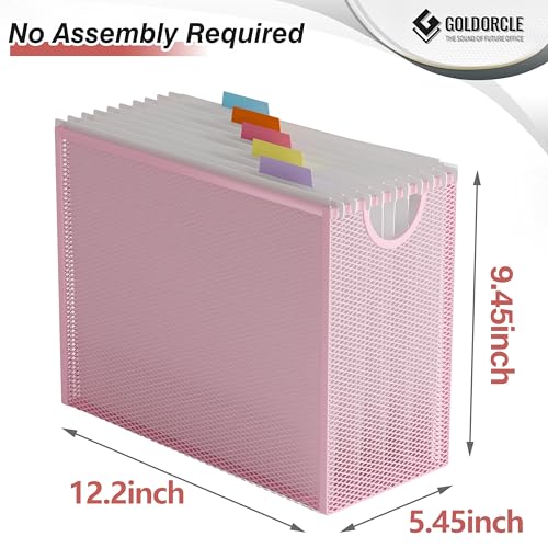 Letter-Size Hanging File Organizer (Pink, with 5 Grey Folders) | File Holder Filing Box for Desk, Metal Mesh Desk File Folder Storage for Office(No Assembly Required) - color: Pink, With 5 Grey Folders