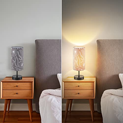 CINSARY Touch Control Bedside Lamp with 2 USB Ports, 3-Way Dimmable Table lamp for Bedroom, Nightstand Lamp with Round Grey Fabric Shade for Living Room Home Office (E26 LED Bulb Included) - color: Gray