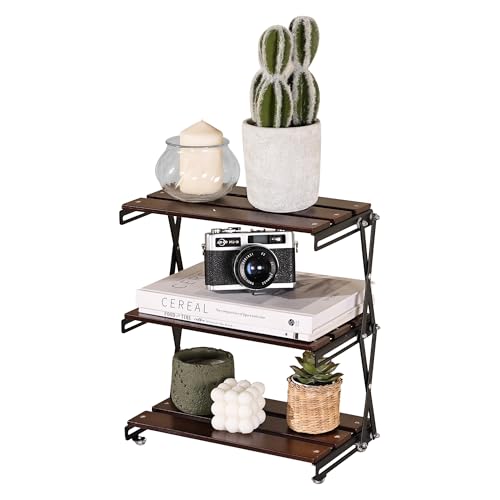 Desk Shelf Organizer 3 Tiers Wood Compact Desk Organizer Storage Rack Metal Frame Office Desk Shelf Organizers,Walnut