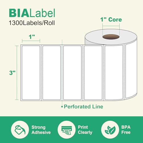 3 x 1 Inch Direct Thermal Labels, 12 Rolls, 15,600 Labels | Compatible with Zebra, Rollo and Other Desktop Direct Thermal Printers, Permanent Adhesive, Easy-Tear Perforations - size: 3" x 1"