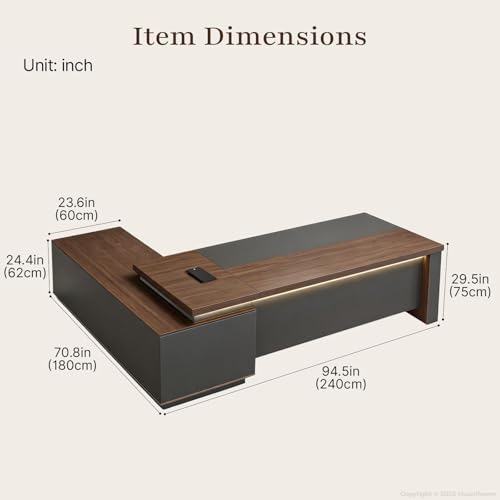 95" Reversible L-Shaped Executive Desk for CEO's Office - color: Red Walnut+graphite Gray, size: 95"L x 71"W